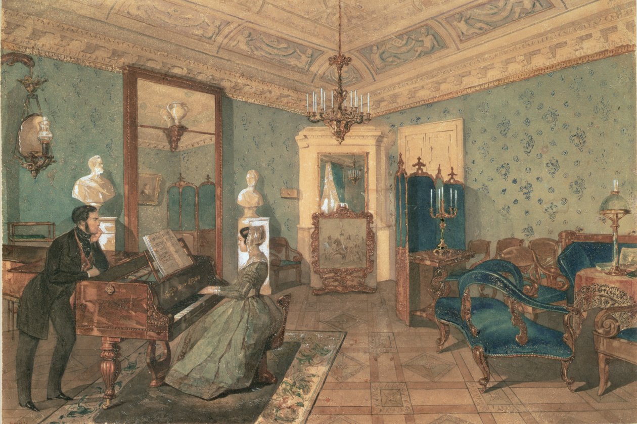 Interiér přijímacího pokoje v domě barona Stieglitze v Petrohradě, 1841 od Pyotr Fyodorovich Sokolov