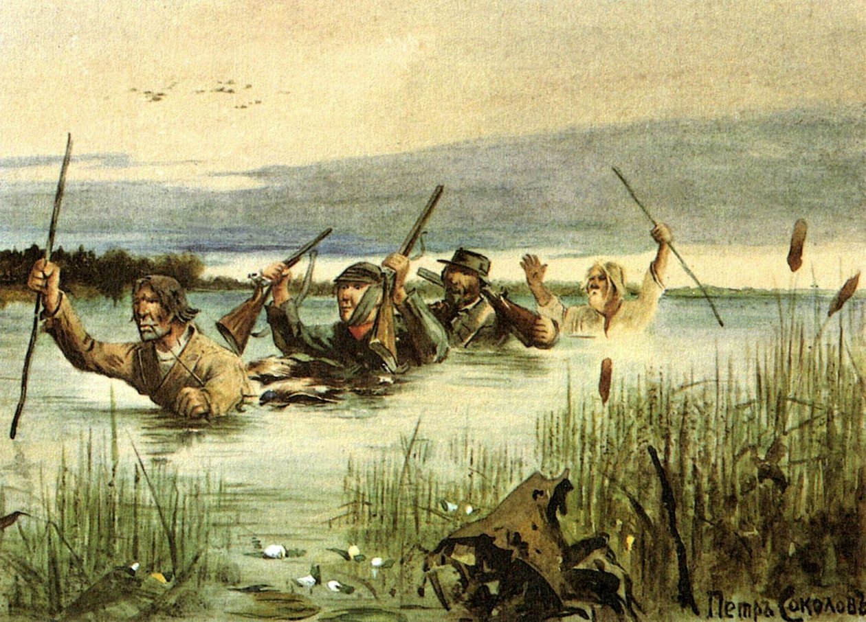 Ilustrace k povídce Láska od Ivana Turgeněva ze sbírky Náčrtky sportovce: .. .n od Pyotr Fyodorovich Sokolov