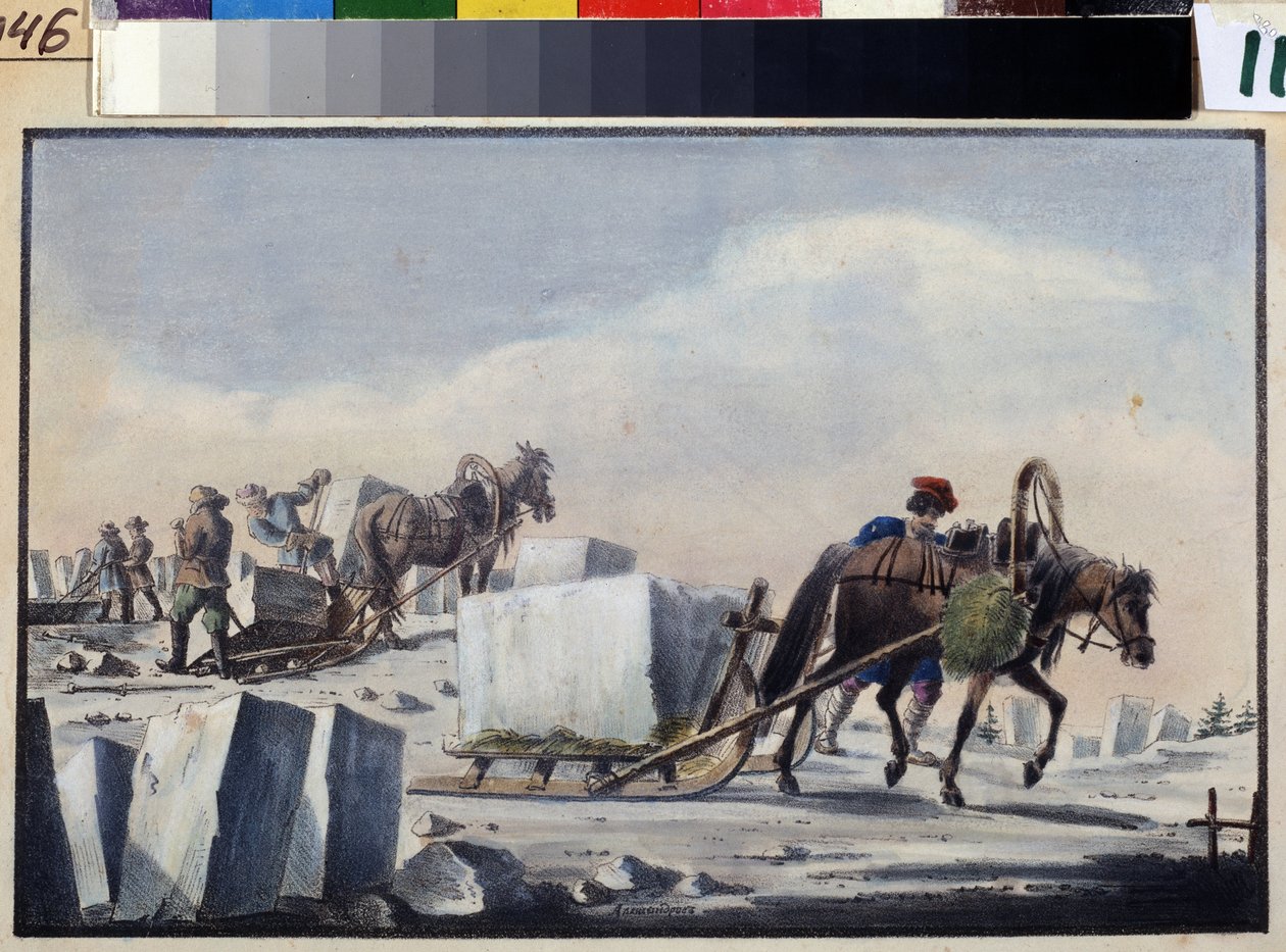 Štípání ledu. Obraz Pjotra Alexandroviče Alexandrova (1794-?). Akvarel a inkoust na papíře od Pyotr Alexandrovich Alexandrov