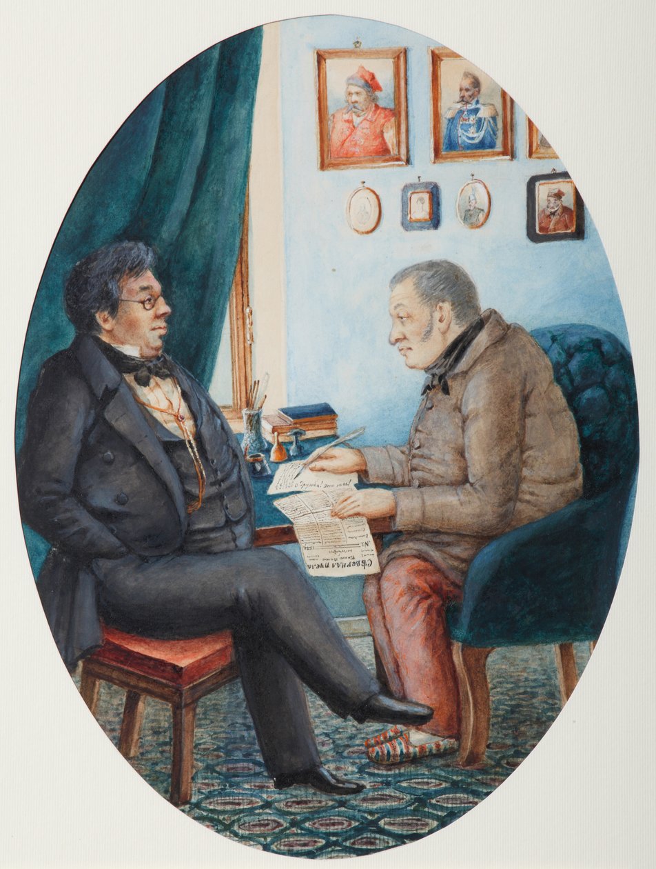 Faddey Venediktovič Bulgarin a Nikolay Ivanovič Grech, 1849 od Pyotr Andreyevich Karatygin