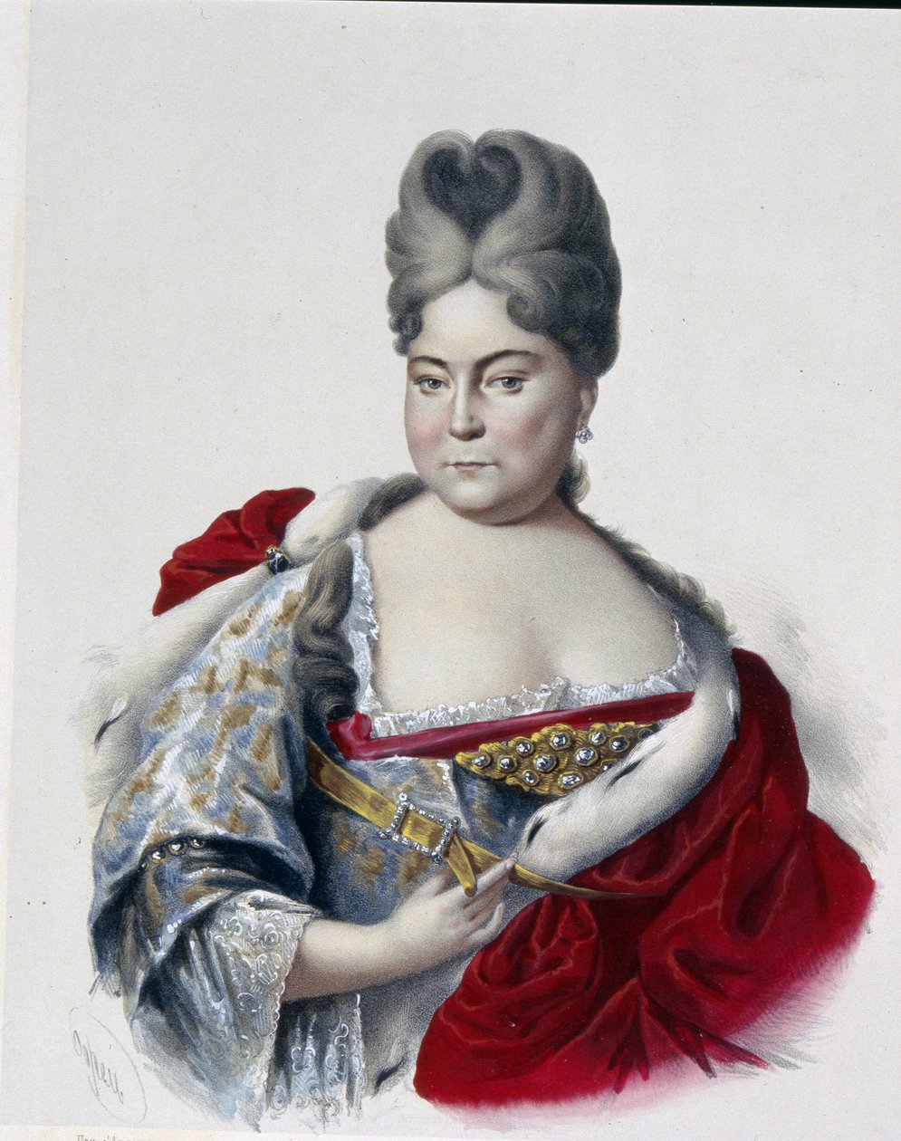 Portrét velkovévodkyně Natalya Alexejevna Ruska (1673-1716), sestra cara Petra I. Velikého (1672-1725). (Portrét ruské velkovévodkyně Natalyi Alexejevny, sestry cara Petra Velikého). Dílo Petra Fjodoroviče Borela (1829-1898), od Pyotr Fyodorovich Borel