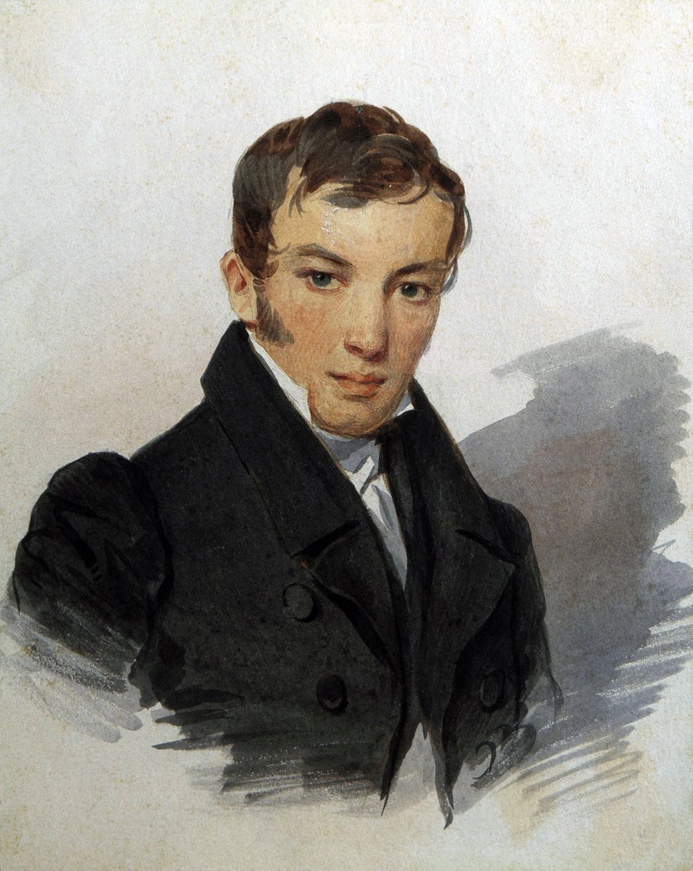 Portrét Vasilije Joukovského (1783-1852), ruského básníka (Portrét básníka Vasilije Žukovského). Dílo Piotra (Pyotr) Fiodoroviče Sokolova (Peter Sokolov) (1791-1848), kolem roku 1820. Akvarel na papíře. Petrohrad, Muzeum Pamětní muzeum A. Puškina od Pyotr Fyodorovich Sokolov