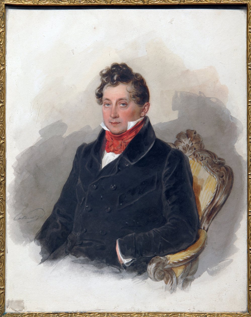 Portrét děkabristy (nebo dekabristy) Michaila Vielgorského (1788-1856). (Portrét děkabristy M. Vielgorského). Dílo Pyotra (Piotra) Fjodoroviče Sokolova (Pierre Sokolov) (1791-1848), akvarel na papíře, kolem 1840. Ruské umění 19. století, romantismus. od Pyotr Fyodorovich Sokolov
