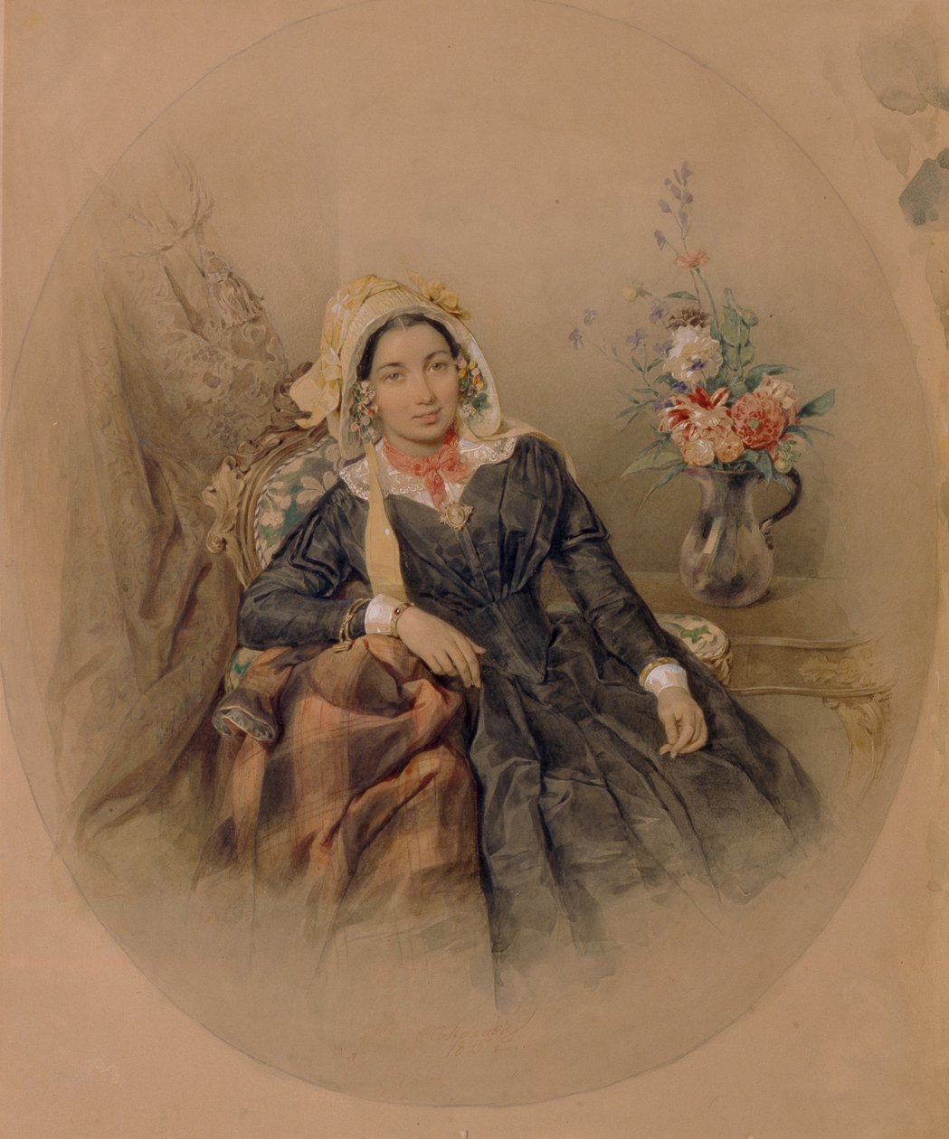 Portrét baronky Iulianie Ivanovna Klodt von Juergensburg, 1845 od Pyotr Fyodorovich Sokolov