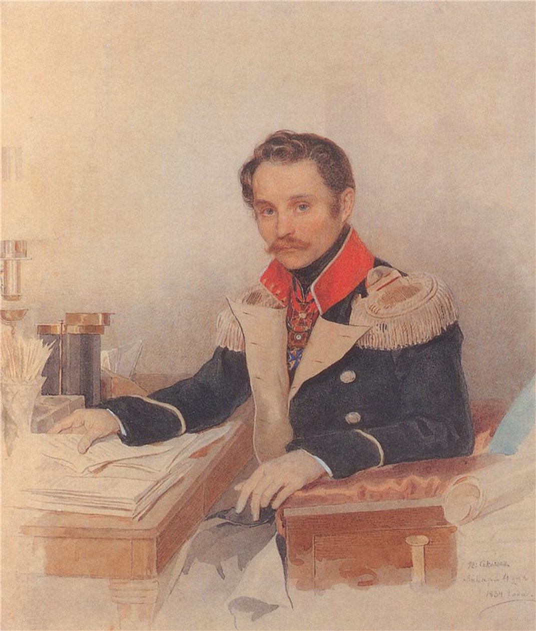 Portrét Leonty Vasilievich Dubelt 1792-1862, náčelník štábu sboru četníků, 1834 od Pyotr Fyodorovich Sokolov