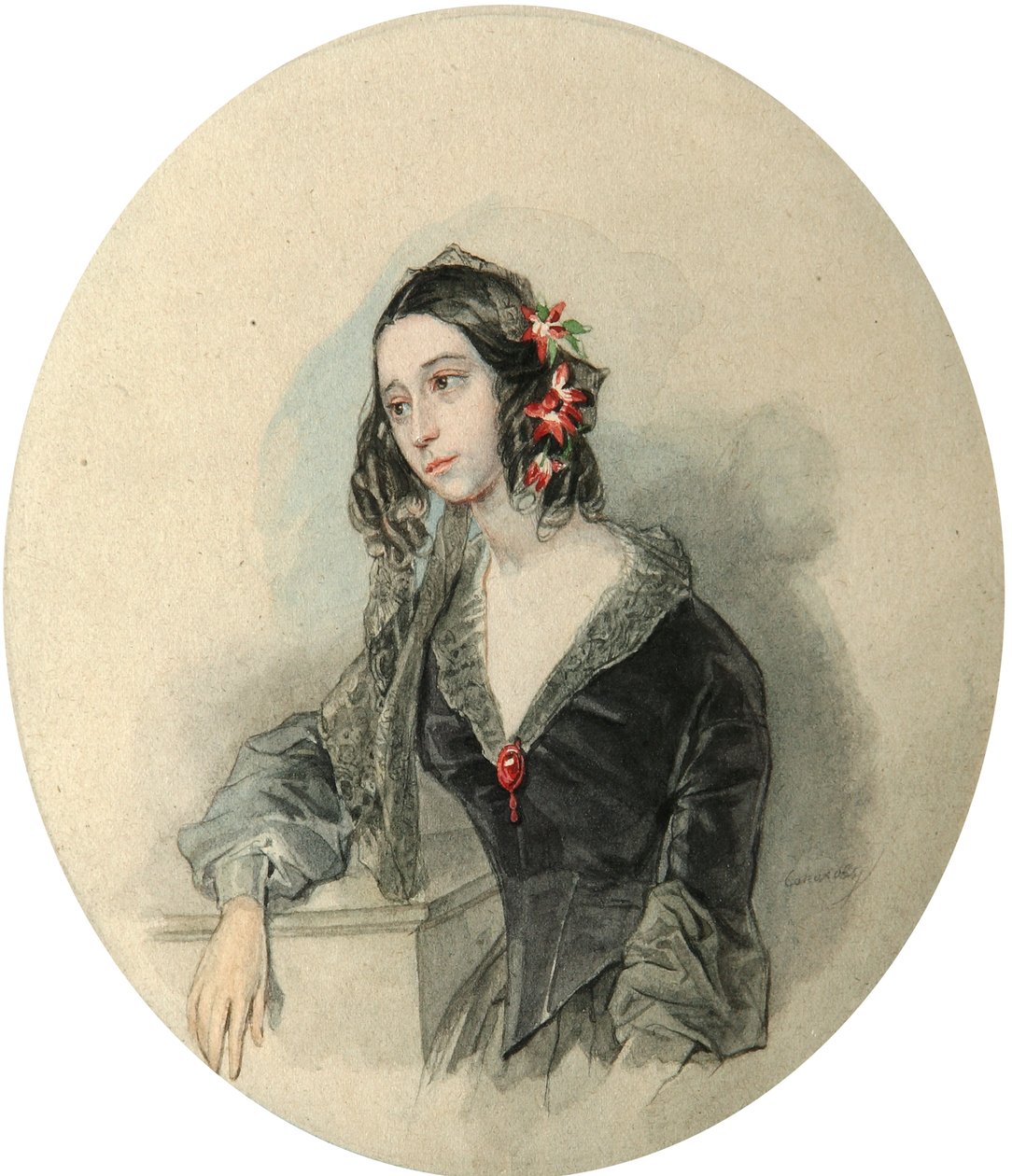 Portrét básníka Evdokia Rostopchina, 1811-1858, 1846. od Pyotr Fyodorovich Sokolov