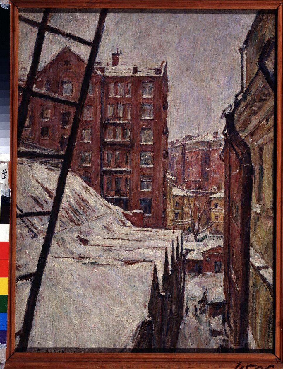 21 Myasnitskaya street, Moskva (Myasnitskaya street, 21). Městská krajina pod sněhem. Obraz Pjotr ​​Ivanovič Lvov (1882-1944), olej na plátně od Pyotr Ivanovich Lvov