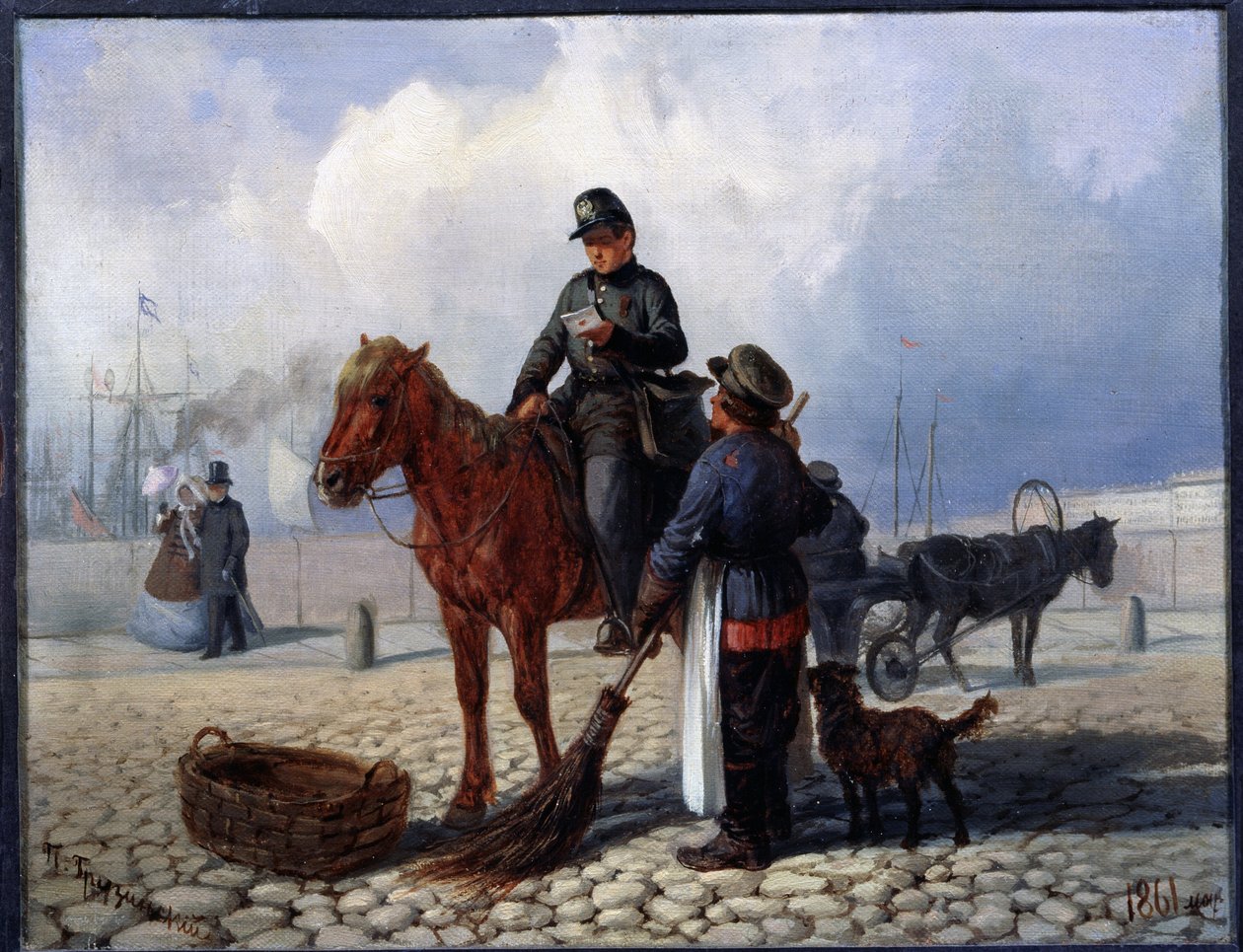 Pošťák (Pošťák). Obraz od Petra Nikolajeviče Grusinského (1837-1892), olej na plátně od Pyotr Nikolayevich Grusinsky