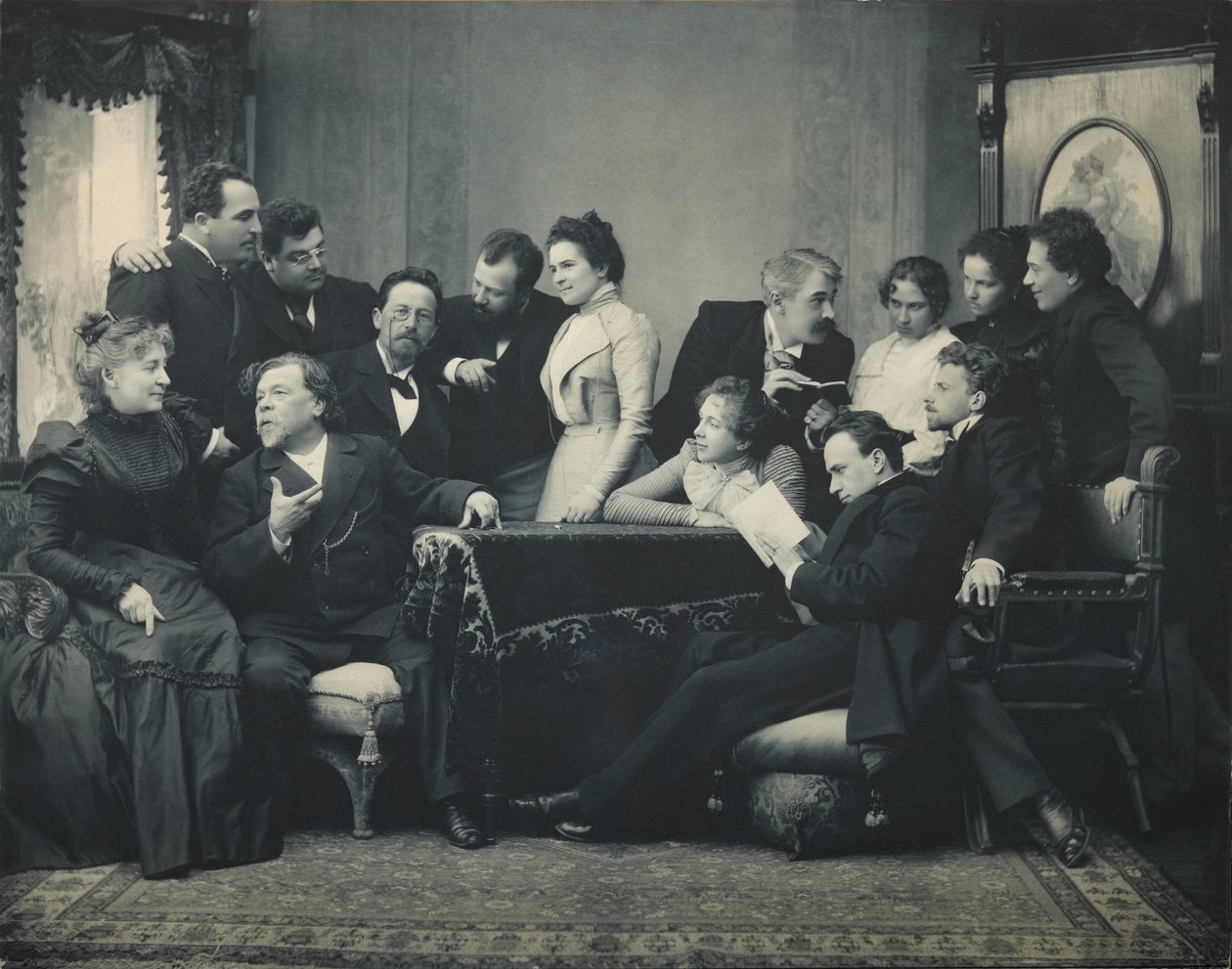 Anton Čechov mezi herci hry Racek, 1899 od Pyotr Petrovich Pavlov