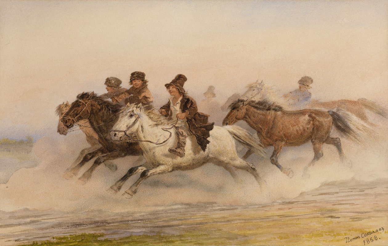 Noční hlídka. Ilustrace ke skicám z mysliveckého alba od I. Turgeněva, 1867 od Pyotr Petrovich Sokolov