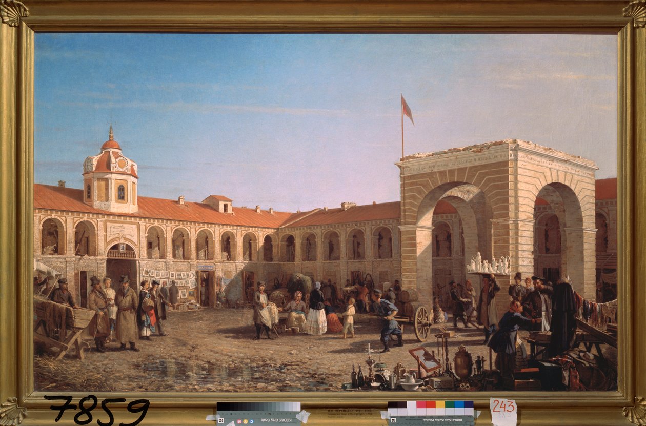 Trh Apraksin v Petrohradě (trh Apraksin v Petrohradě) - obraz od Petra Petroviče Vereščagina (Piotr Vereščagin) (1836-1886), olej na plátně od Pjotr ​​​​Petrowitsch Wereschtschagin