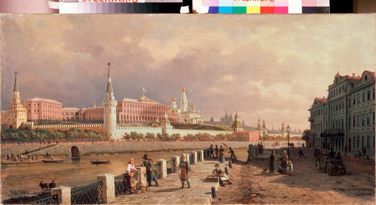 Pohled na Kreml z nábřeží Sofie v Moskvě - obraz Petra Petroviče Vereščagina (Pjotr ​​Vereščagin) (1836-1886), olej na plátně od Pjotr ​​​​Petrowitsch Wereschtschagin