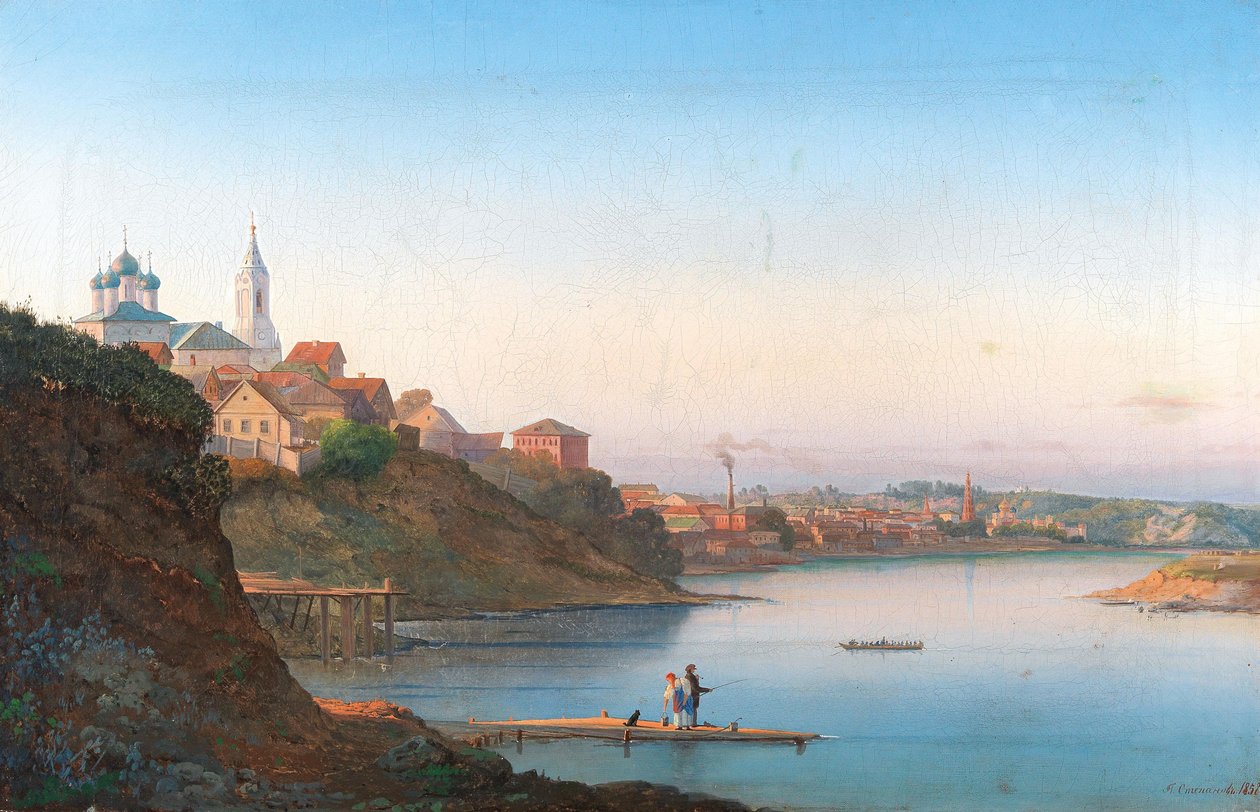 Dormition Church na Krutitsy v Moskvě s klášterem Simonov v pozadí, 1858. od Pyotr Sergeevich Stepanov