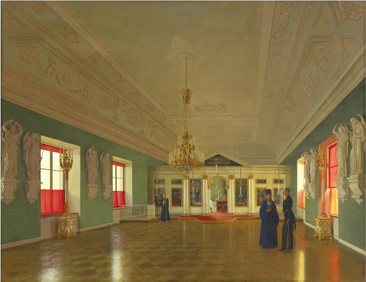 Interiér palácového kostela svatého Alexandra Něvského, Aničkovův palác, Petrohrad, 1850. od Pyotr Vasilyevich Tutukin
