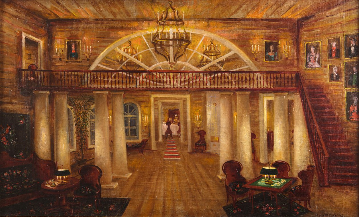 Larinův dům. Scénický návrh k opeře Evžen Oněgin P. Čajkovského, 1944. od Pyotr Vladimirovich Williams