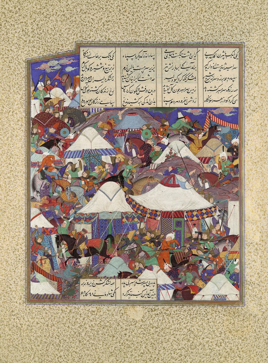 The Besotted Iranian Camp Attacked by Night, Folio 241r from Shahnama..., ca. 1525-30. od Qadimi
