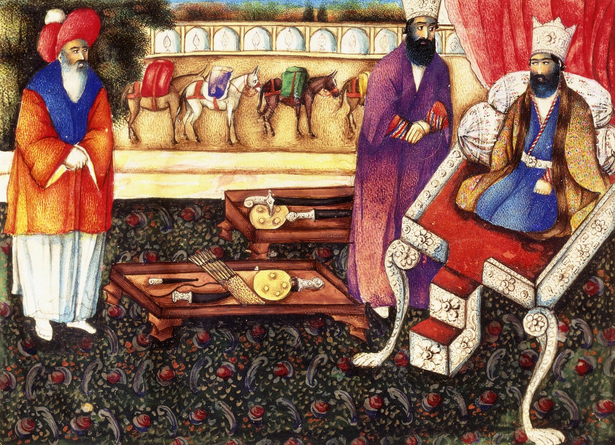 Šalomoun přijímá dárky od královny ze Sáby, kolem roku 1863-4 od Qajar School