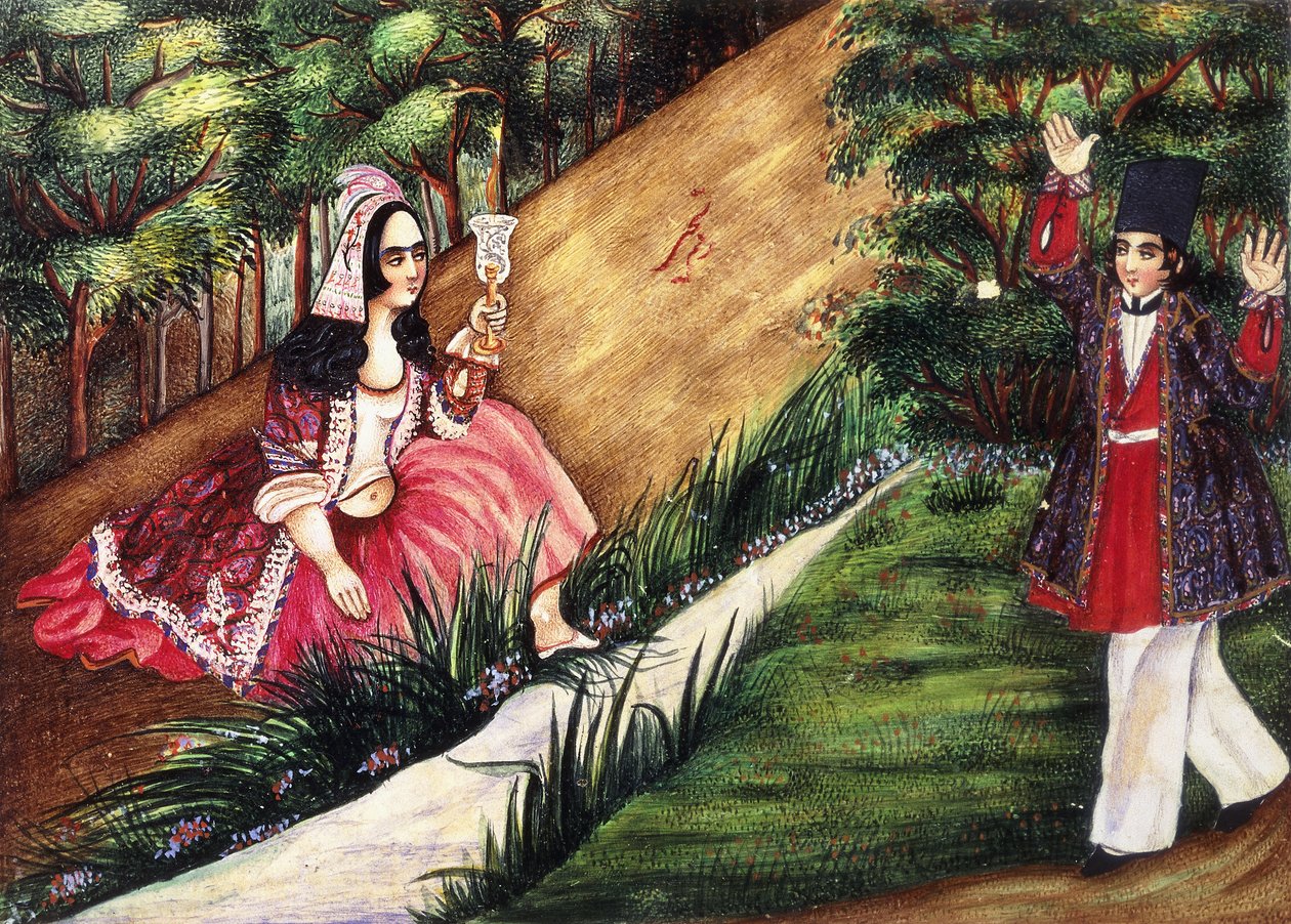 Mládí přichází na dívku po proudu, c.1863-4 od Qajar School