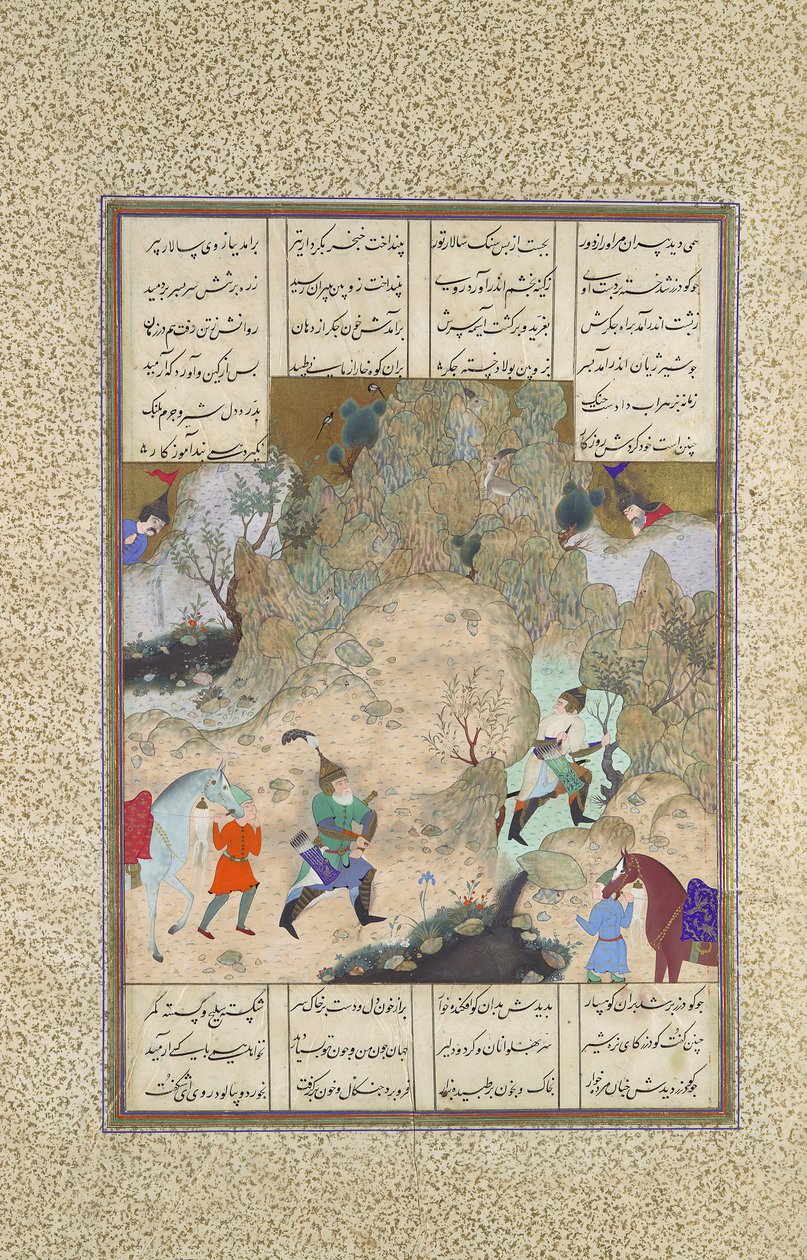 Poslední souboj věží: Gudarz Versus Piran, Folio 346r z Shahnamy..., cca 1525-30. od Qasim ibn 