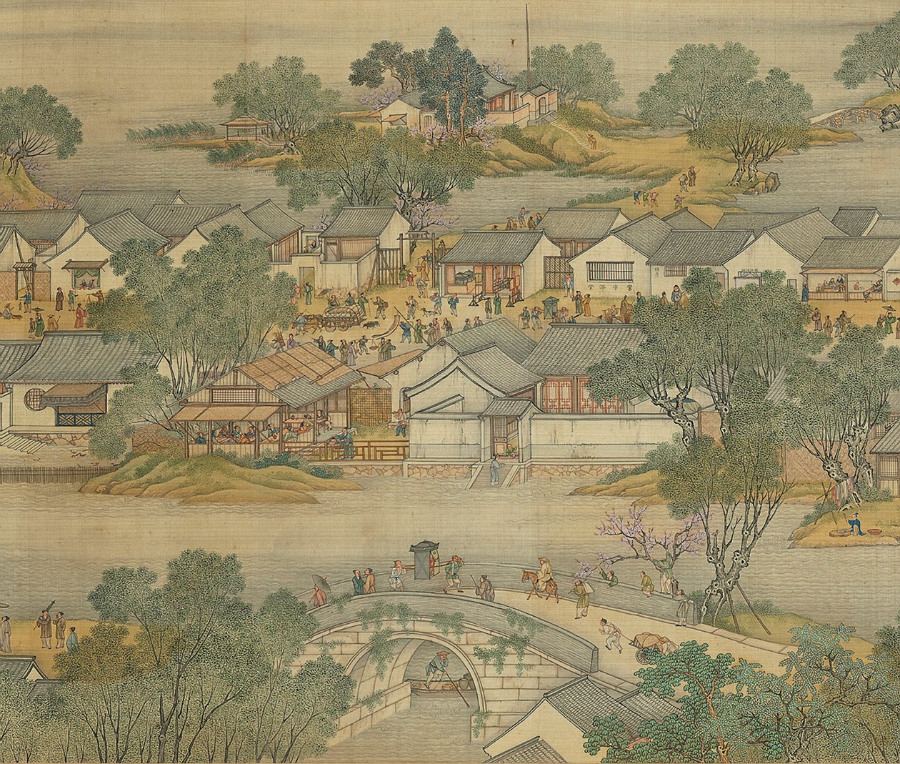 Podél řeky během festivalu Qingming, Qing Court Version, ruční svitek, 1736 od Qing Dynasty Chinese School