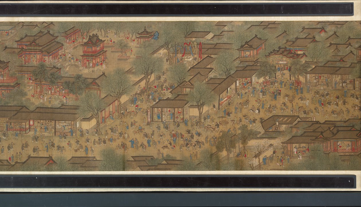 Jarní festival na řece (detail), handscroll od Qing Dynasty Chinese School