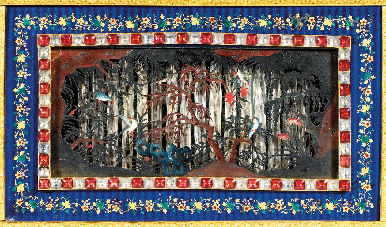 Císařské čínské úderné, hudební a automatické hodiny „Jardiniere“, dílny Guangzhou, období Qianlong (1736–1795), konec 18. století (sada ormolu, smalt a pasta) od Qing Dynasty   Qianlong Period Chinese School