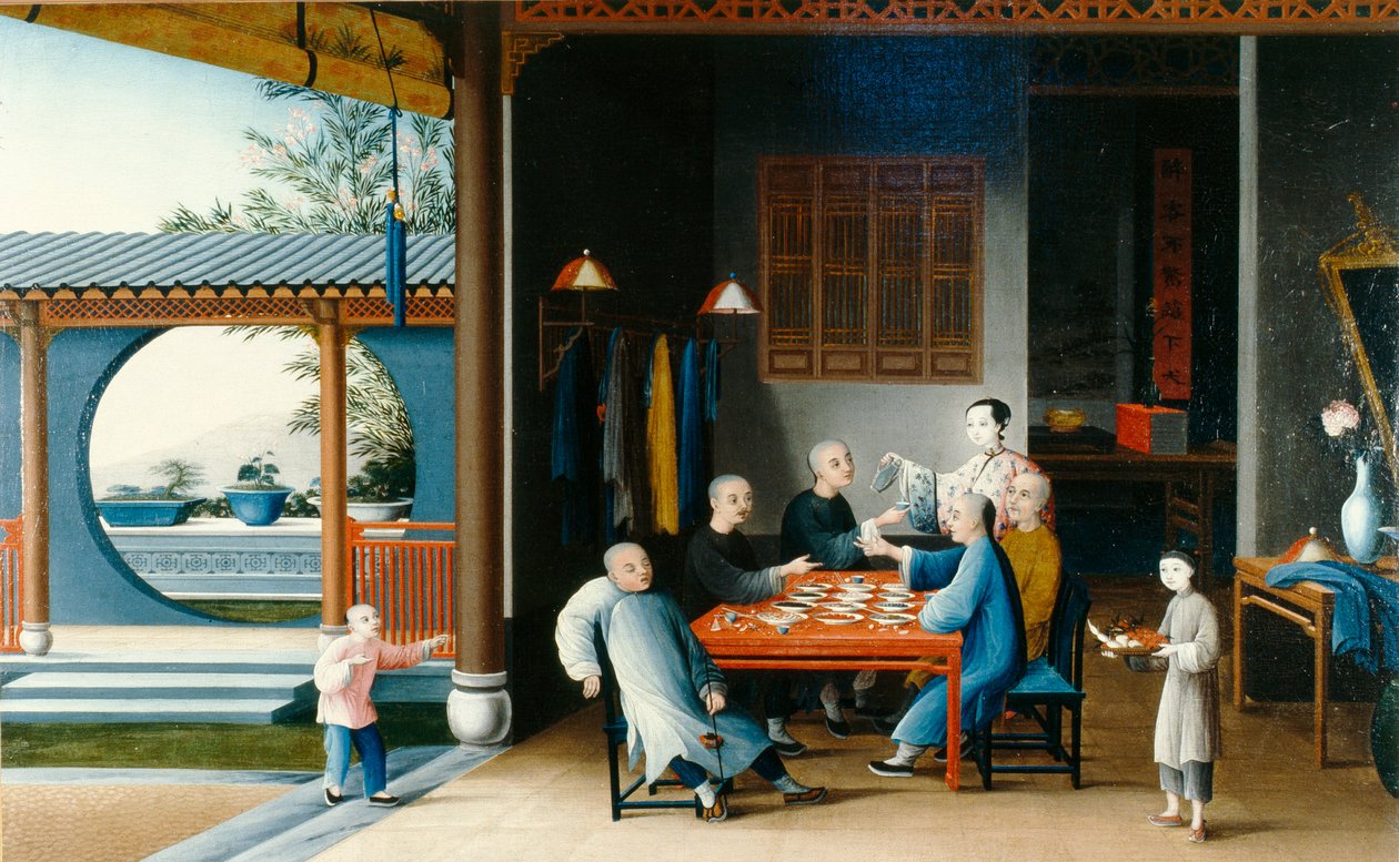 Jídelní scéna, kolem roku 1800 (olej na plátně) od Qing Dynasty Chinese School