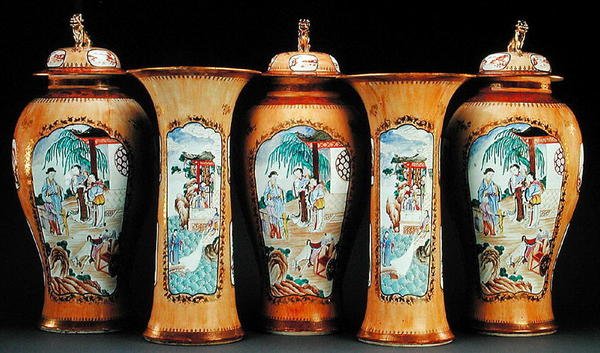 Kavárna au lait pozemní famille růže pětidílná obloha, období Qianlong od Qing Dynasty Chinese School
