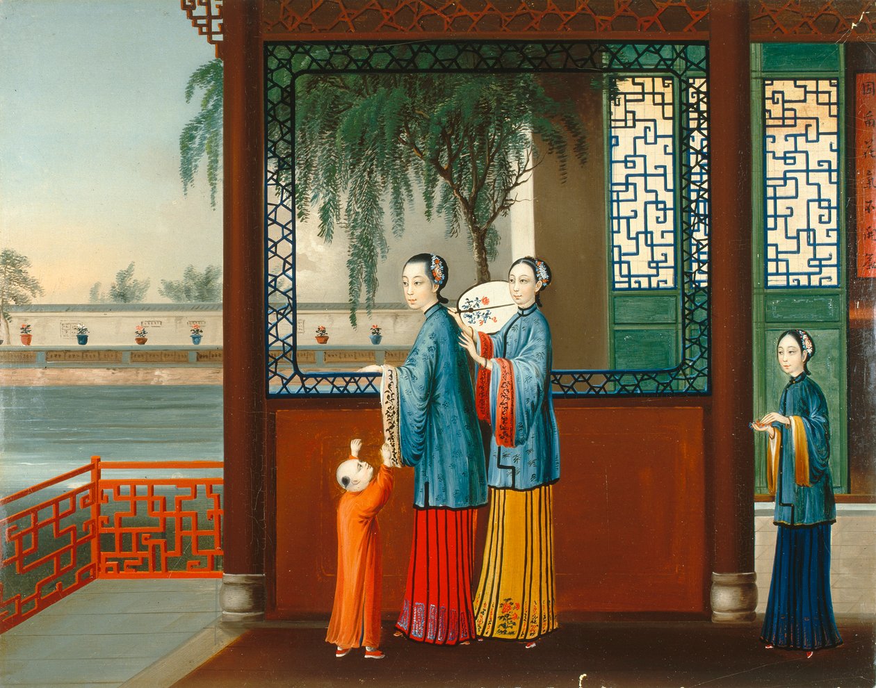 Domácí interiér, kolem roku 1800 (olej na plátně) od Qing Dynasty Chinese School