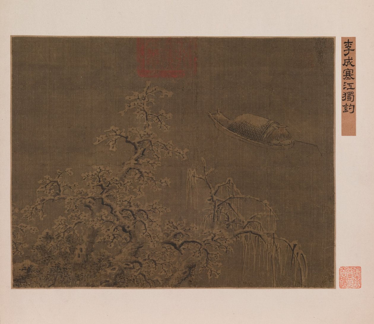 Samotný rybolov v ledové řece od Qing Dynasty Chinese School