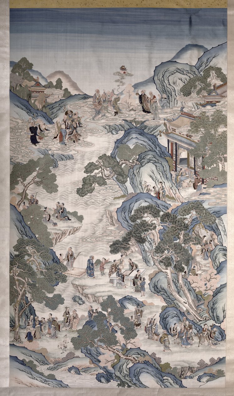 Shromáždění skupin nesmrtelných, cca 1800 (textil) od Qing Dynasty Chinese School
