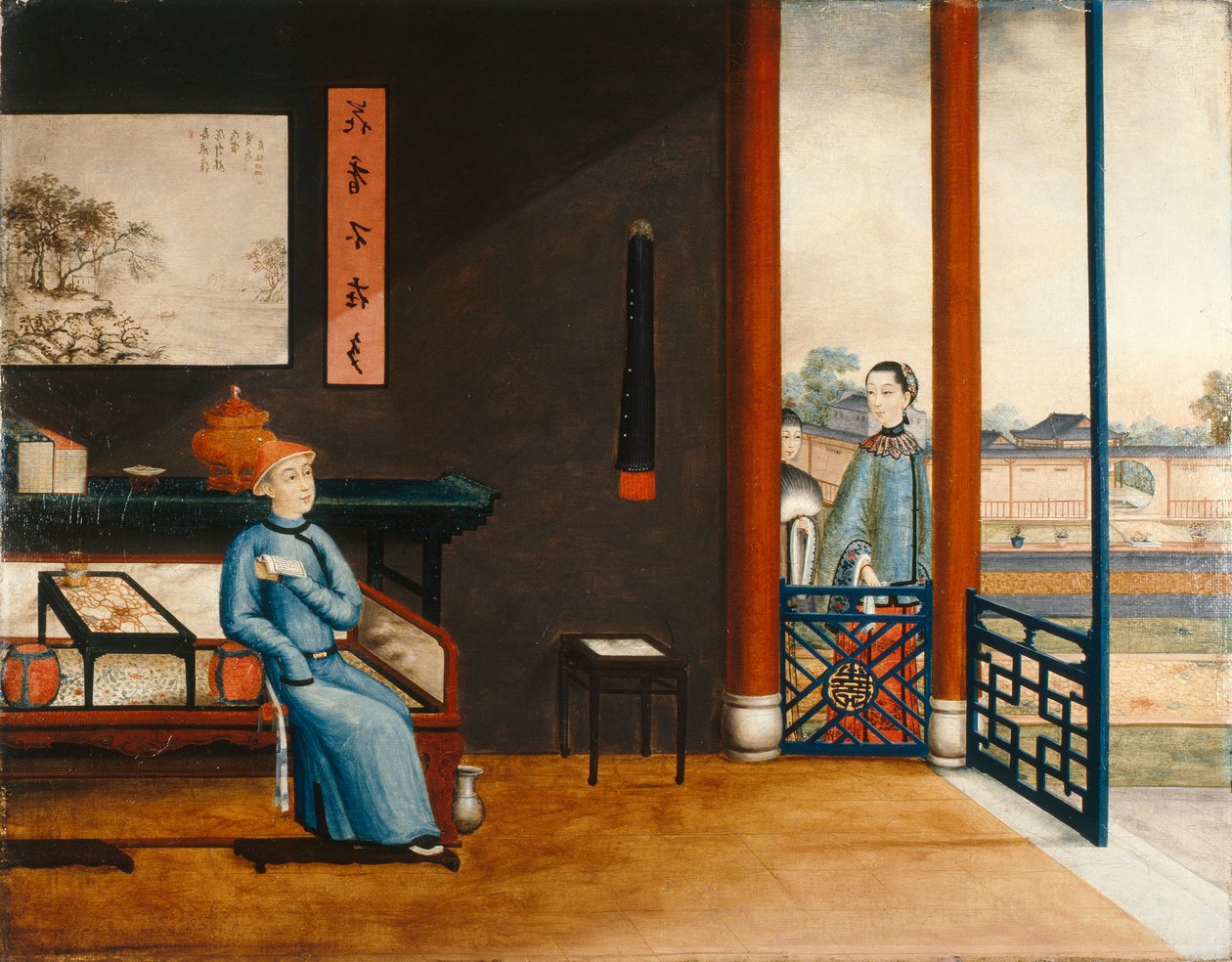 Pán čtoucí na posteli, kolem roku 1800 (olej na plátně) od Qing Dynasty Chinese School