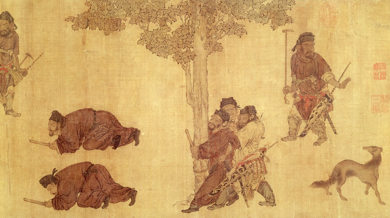 Lovecká scéna od Qing Dynasty Chinese School