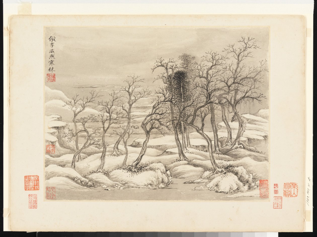 Krajiny podle starých mistrů, datované 1674 a 1677 (album o dvanácti listech; tuš a barva na papíře) od Qing Dynasty Chinese School