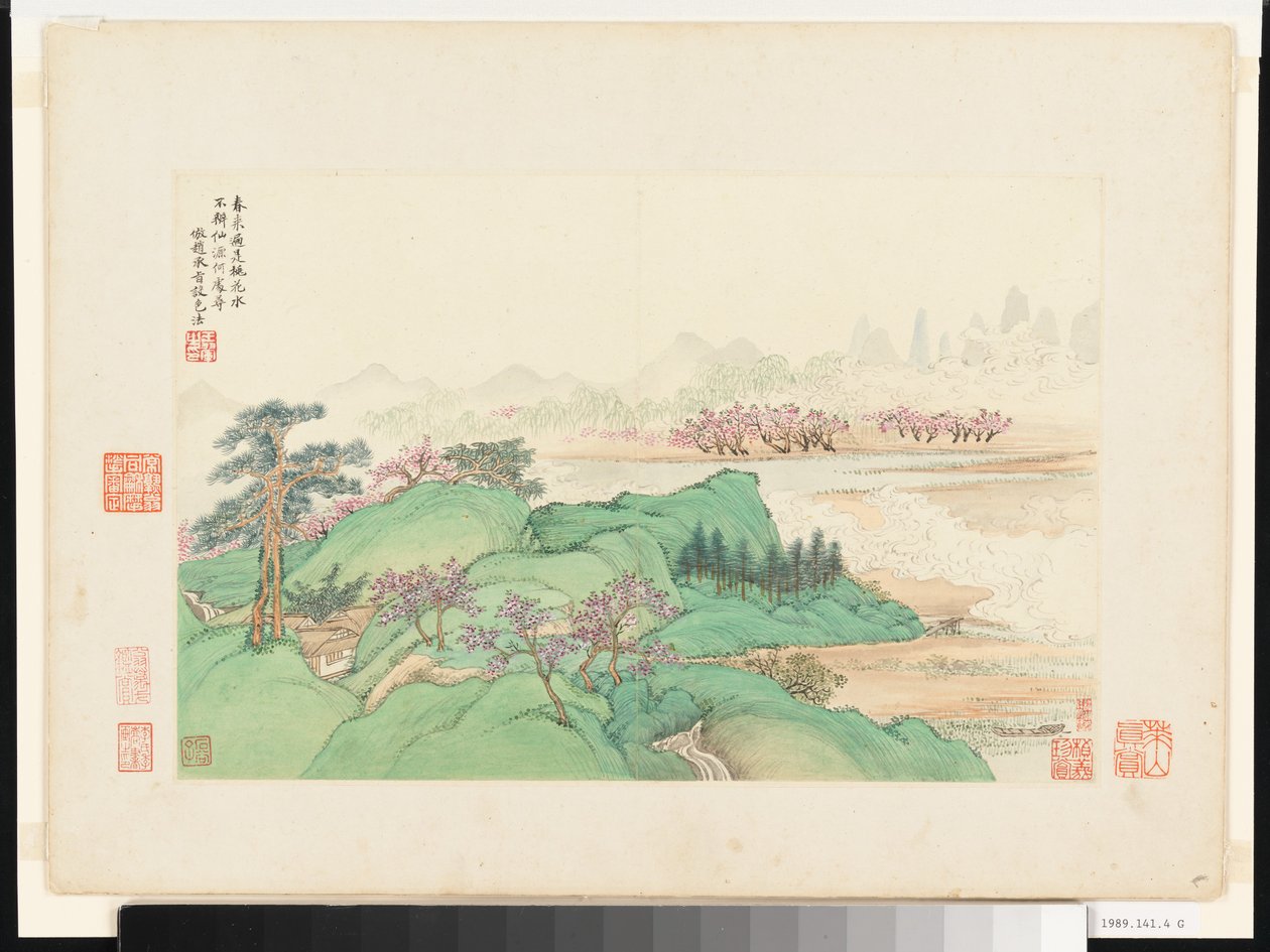 Krajiny podle starých mistrů, datované 1674 a 1677 (album o dvanácti listech; tuš a barva na papíře) od Qing Dynasty Chinese School