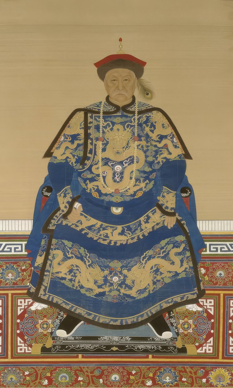Portrét Oboi (asi 1610-1669), regenta za vlády císaře Kangxi (tuš a barva na hedvábí) od Qing Dynasty Chinese School