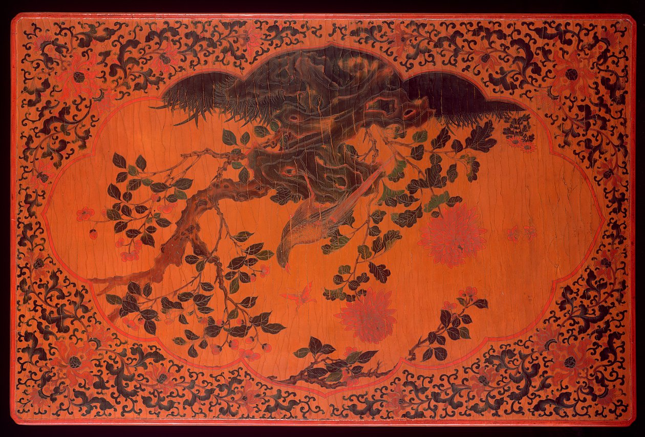 Stolní deska, období Kchang-si (1662-1722) (lakované dřevo a konopná tkanina) (viz také 272135) od Qing Dynasty Chinese School