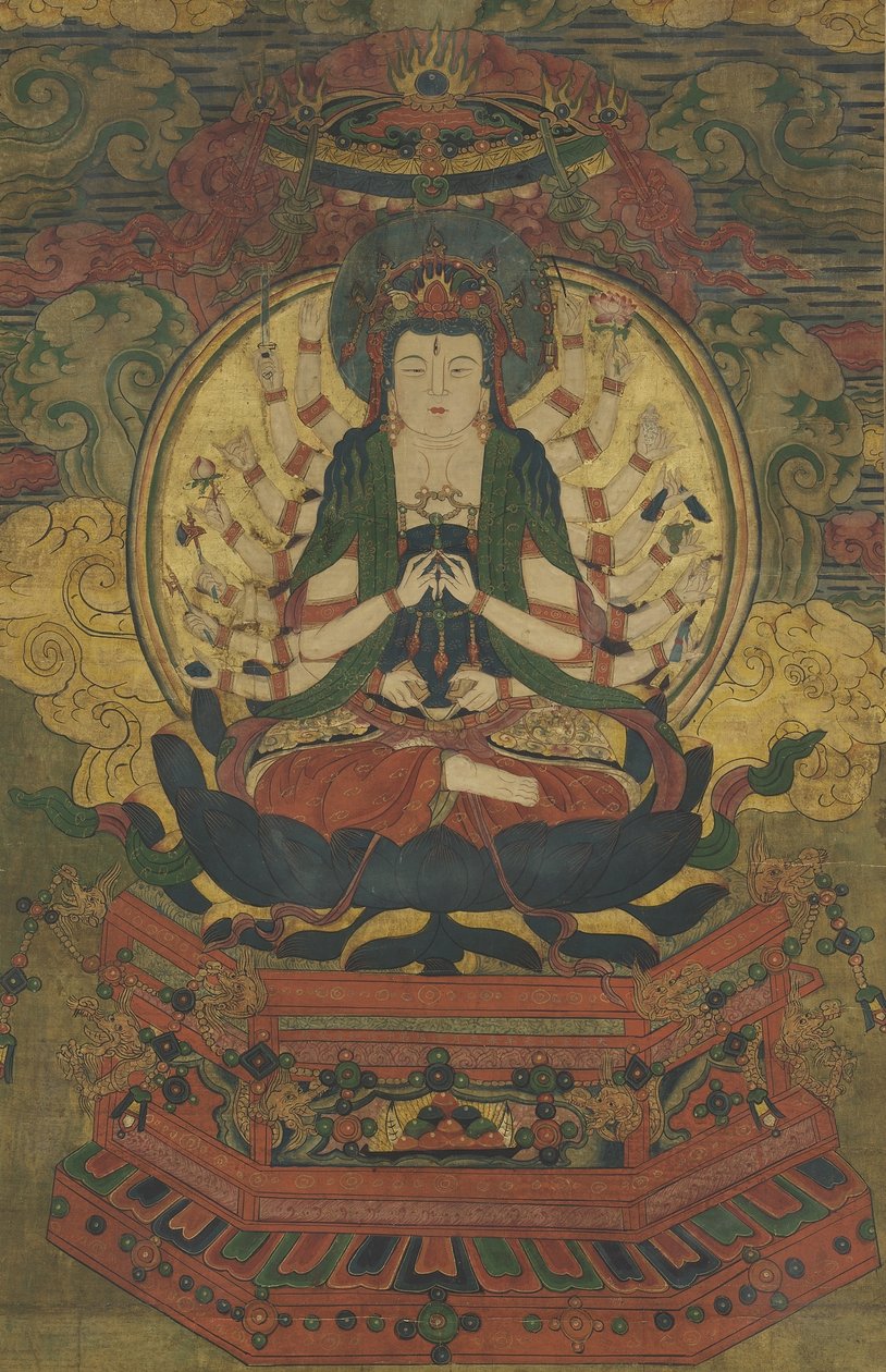 Guanyin s tisíci zbraněmi (inkoust, barva a zlato na hedvábí) od Qing Dynasty Chinese School