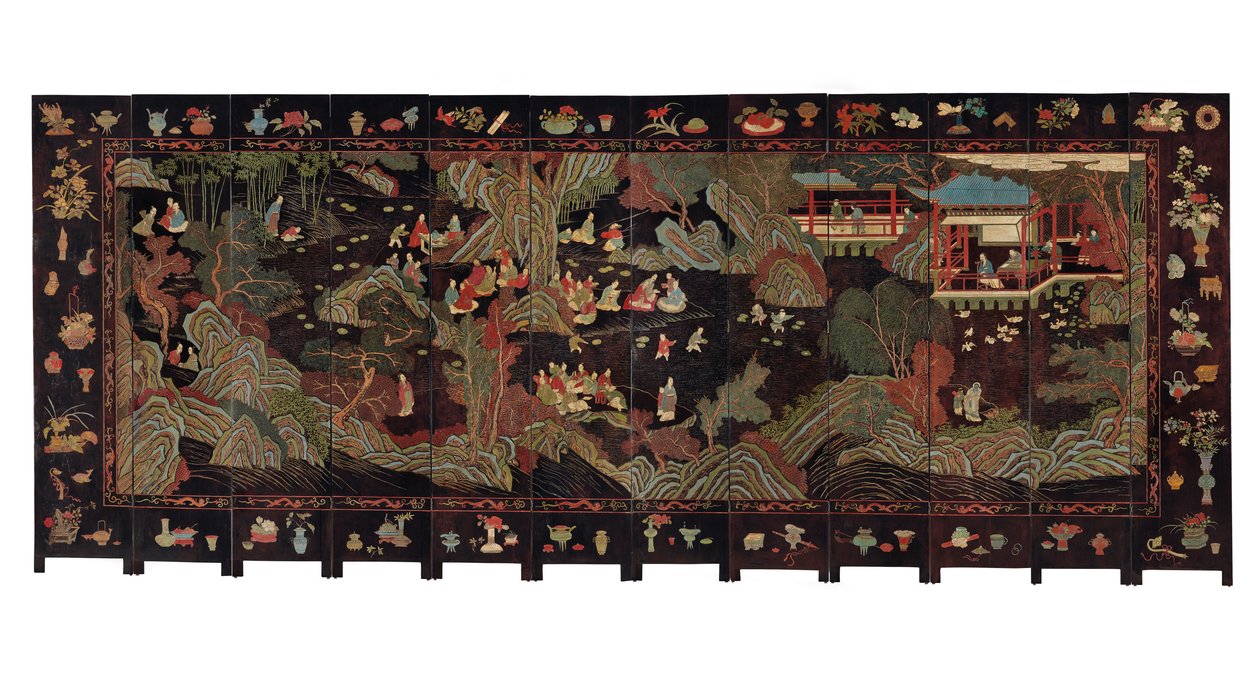 Dvanáctinásobný koromandelový paraván, 18. století od Qing Dynasty Chinese School