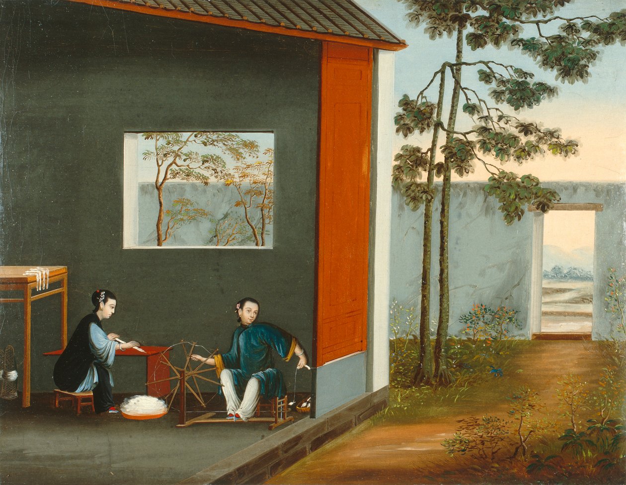 Dvě ženy předoucí, kolem roku 1800 (olej na plátně) od Qing Dynasty Chinese School