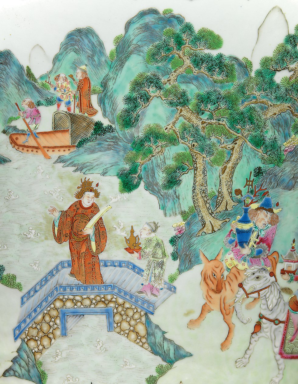 Detail z jedné z páru růžových váz Imperial Famille (keramické) od Qing Dynasty   Jiaqing Period Chinese School