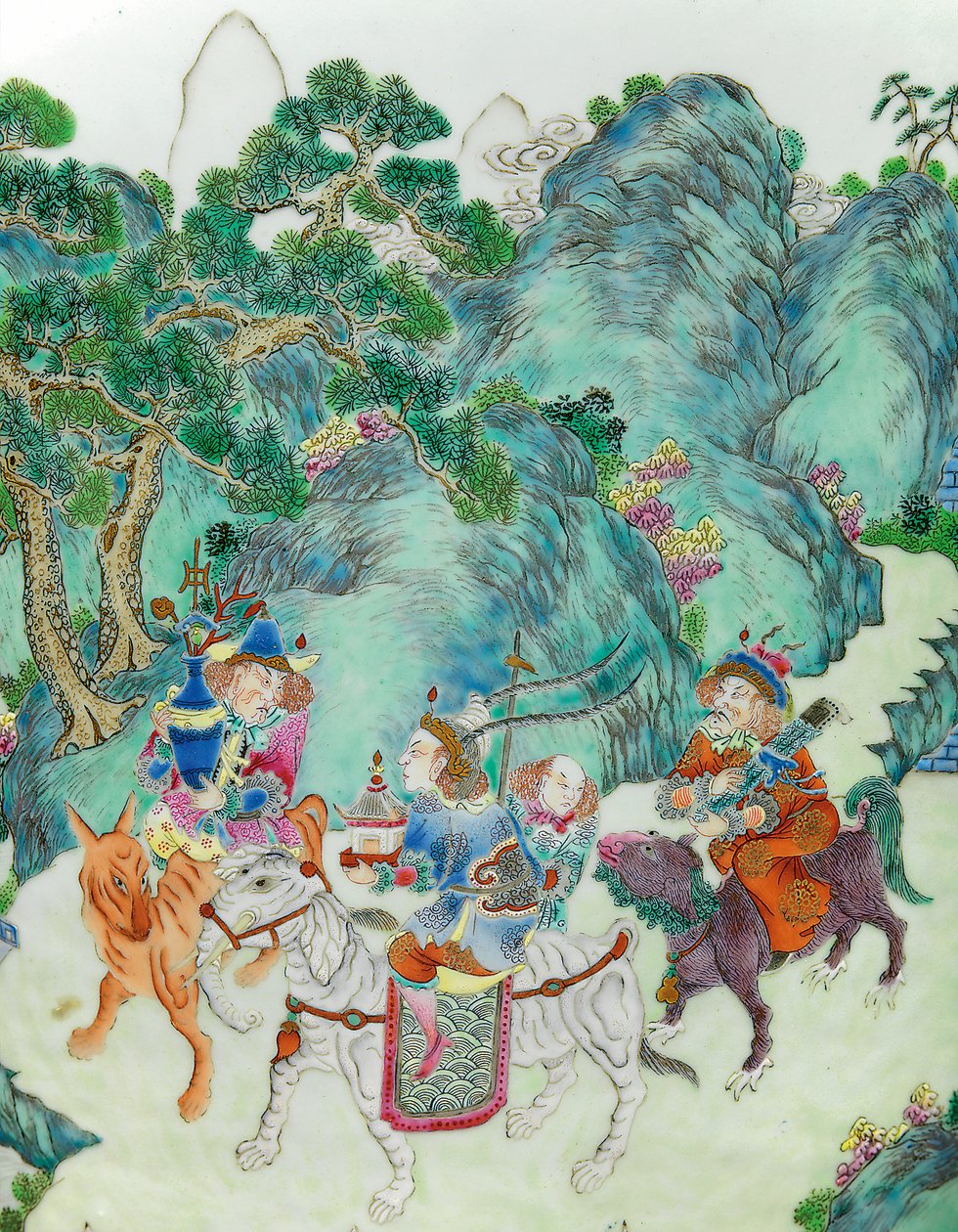 Detail z jedné z páru růžových váz Imperial Famille (keramické) od Qing Dynasty   Jiaqing Period Chinese School