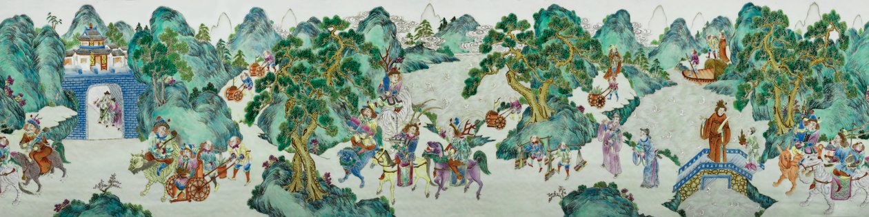 Detail z jedné z páru růžových váz Imperial Famille (keramické) od Qing Dynasty   Jiaqing Period Chinese School