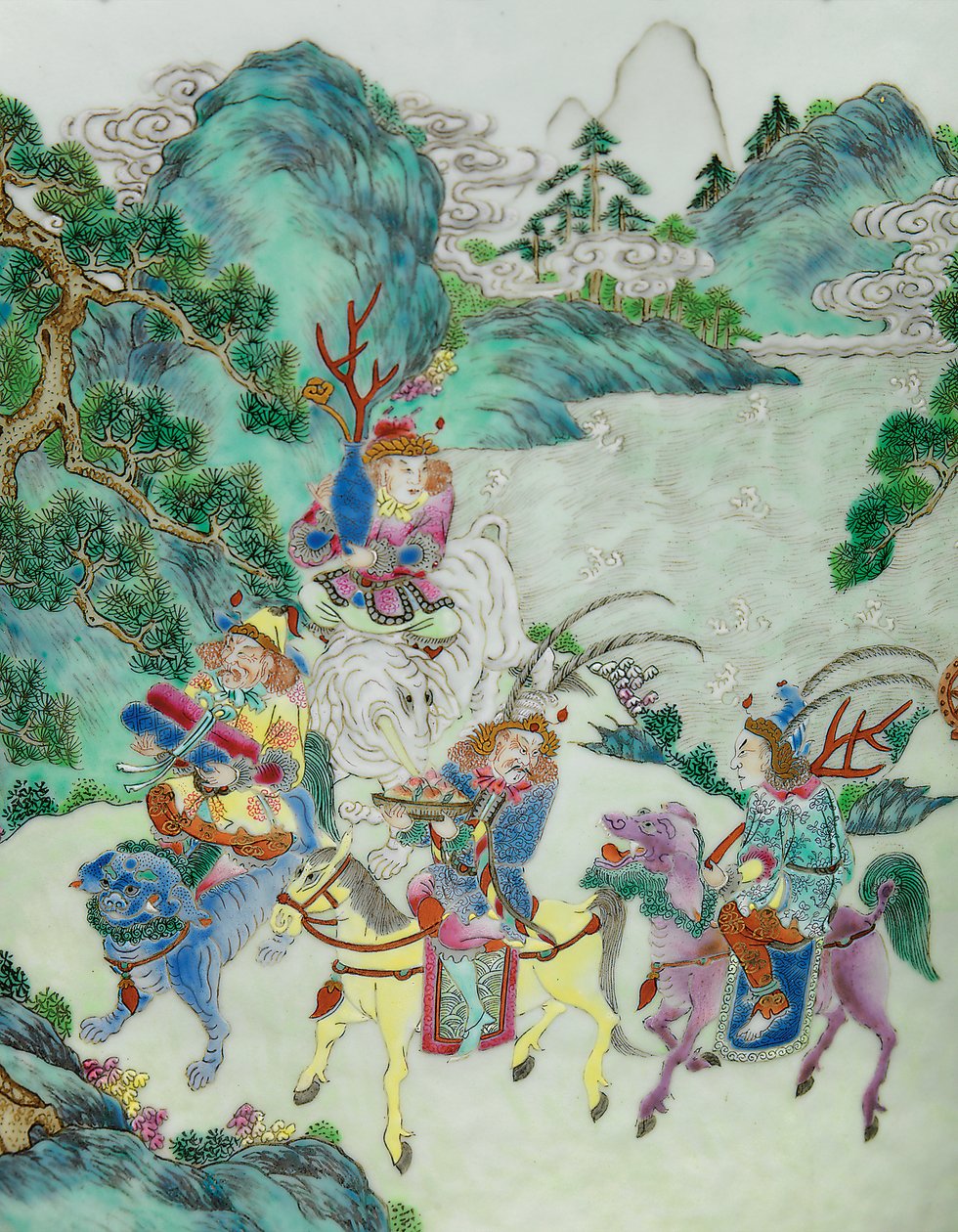 Detail z jedné z páru růžových váz Imperial Famille (keramické) od Qing Dynasty   Jiaqing Period Chinese School
