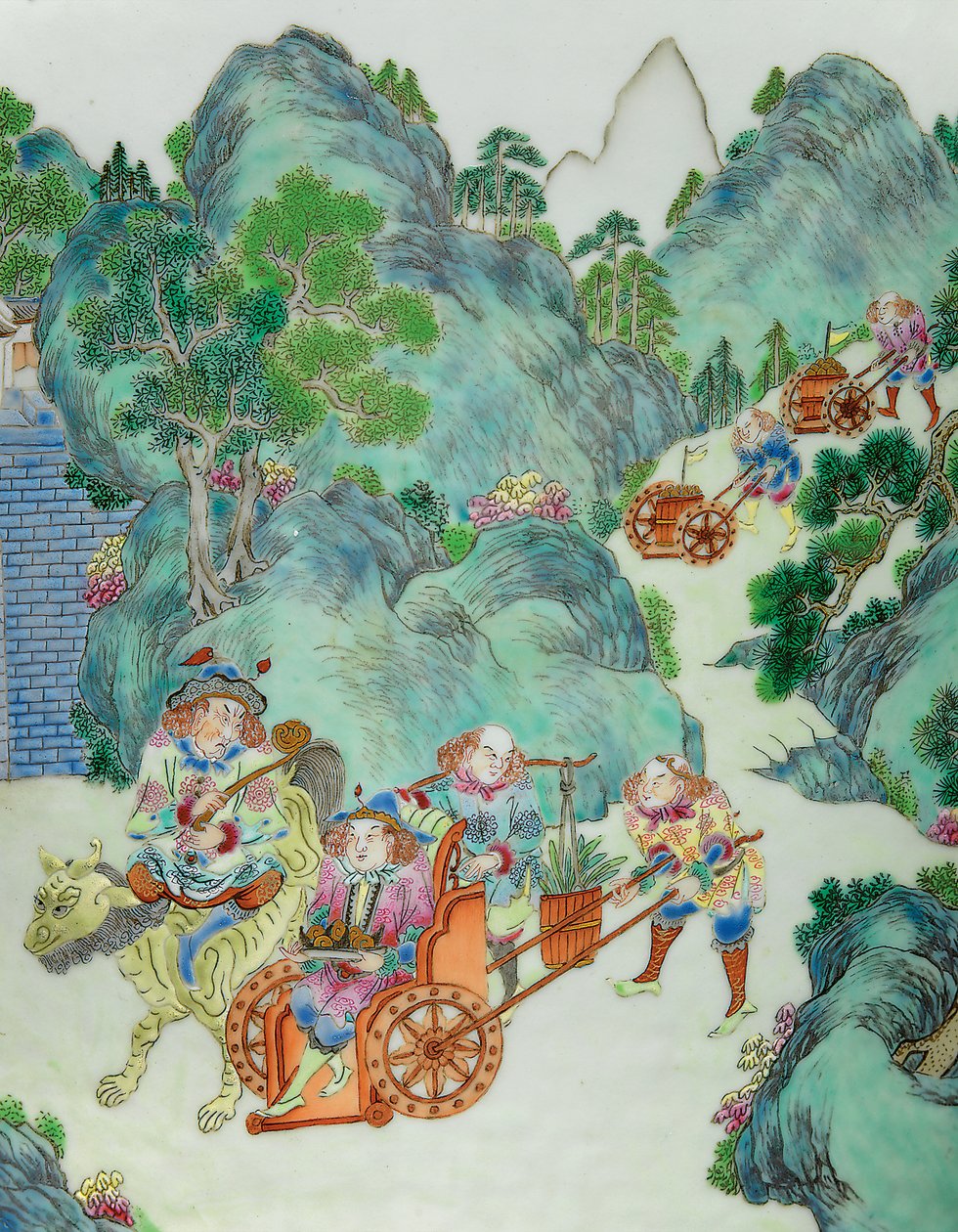 Detail z jedné z páru růžových váz Imperial Famille (keramické) od Qing Dynasty   Jiaqing Period Chinese School
