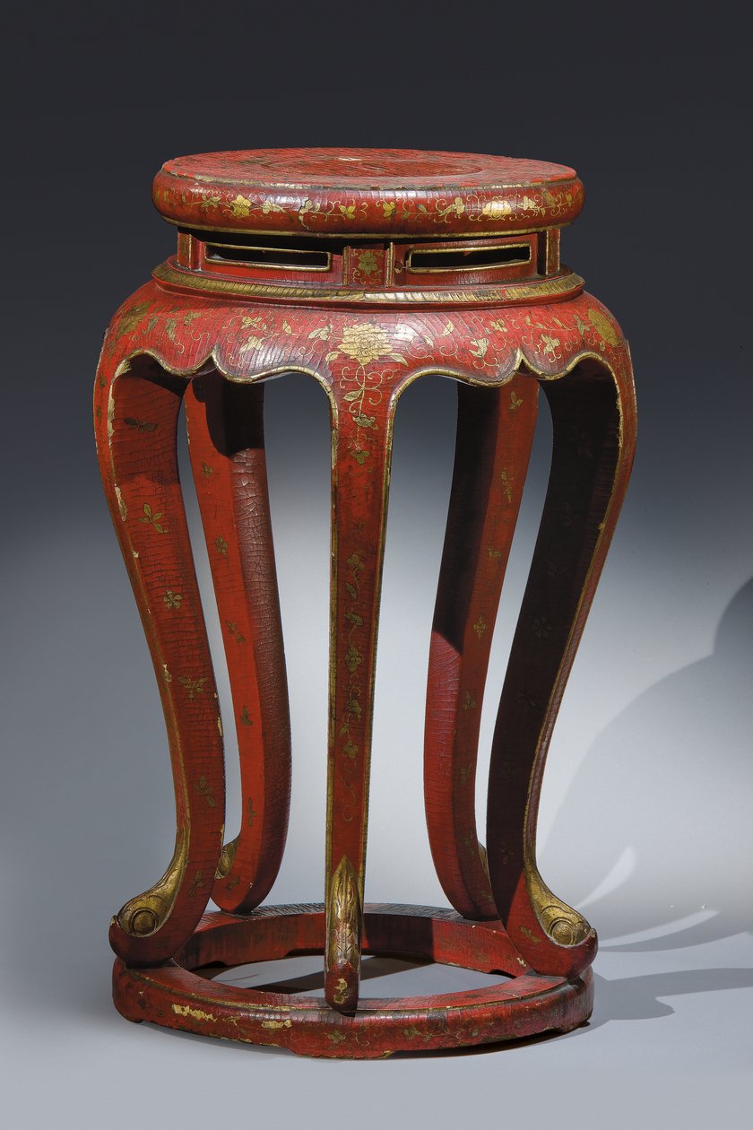 Jardinière (červeně lakovaná se zlatými, hnědými a zelenými detaily) od Qing Dynasty Chinese School