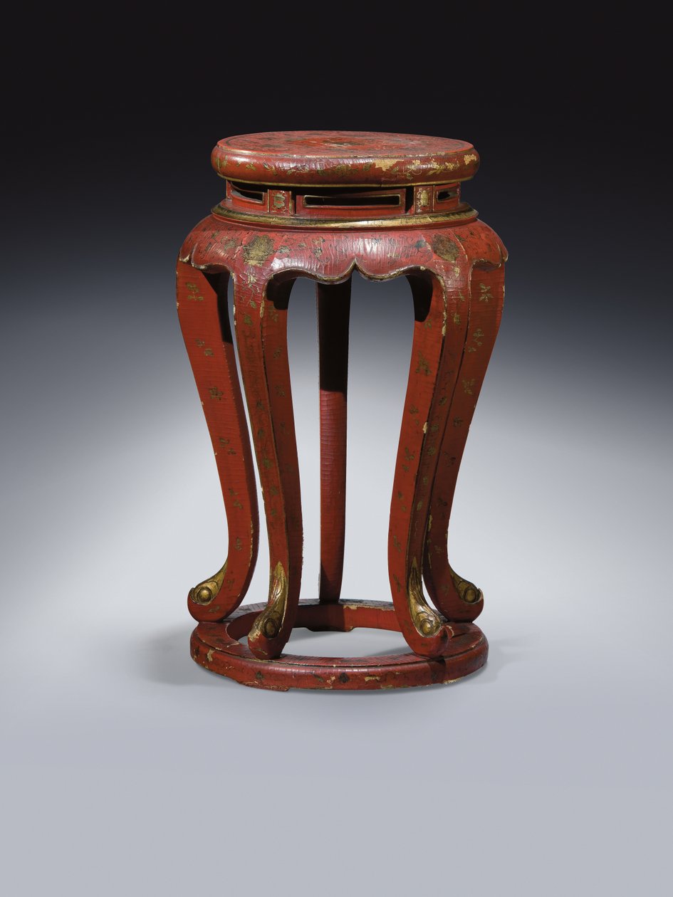 Jardinière (červeně lakovaná se zlatými, hnědými a zelenými detaily) od Qing Dynasty Chinese School