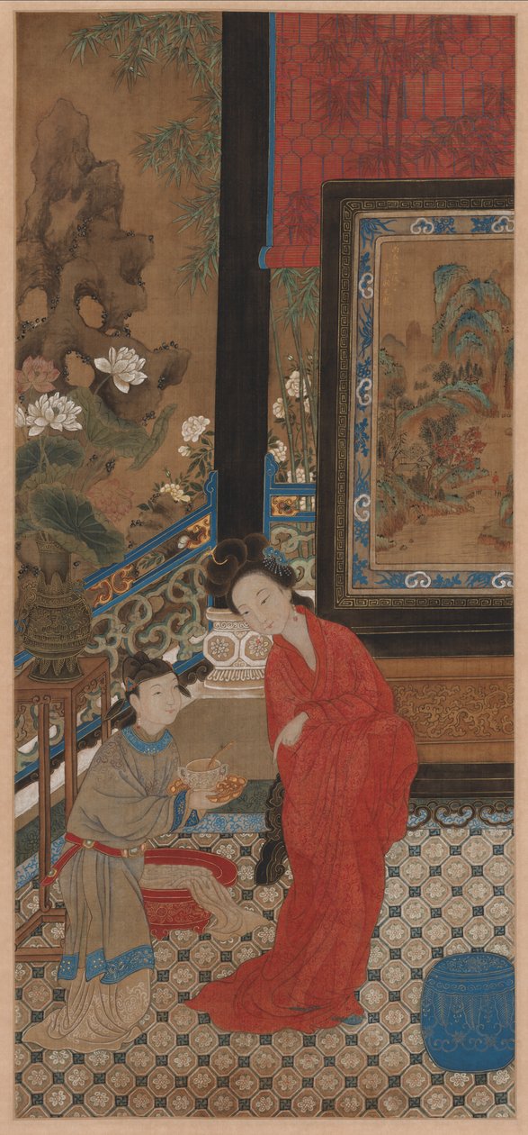 Yang Guifei opouštějící vanu od Qing Dynasty Chinese School