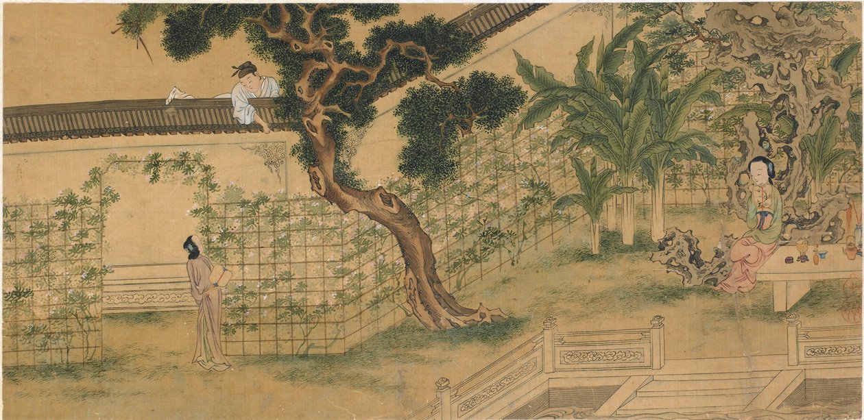 Scéna ze hry Romance of the West Chamber od Wang Shifu, 16. století. od Qiu Ying