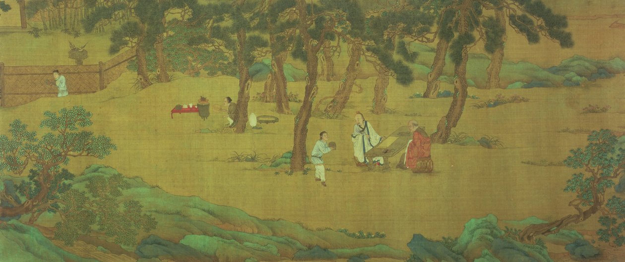 Zhao Mengfu psaní sútry srdce výměnou za čaj od Qiu Ying